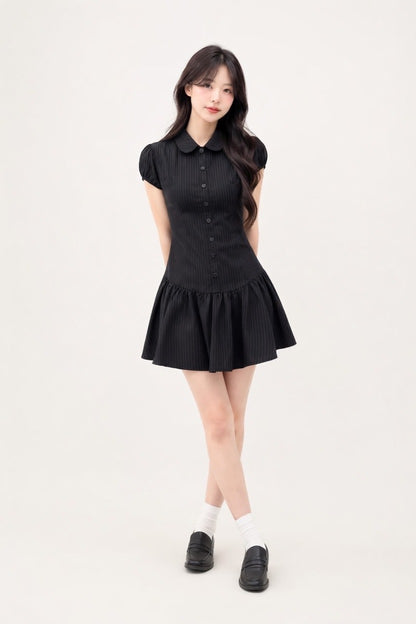 Petitne ブラックストライプAラインワンピ 1