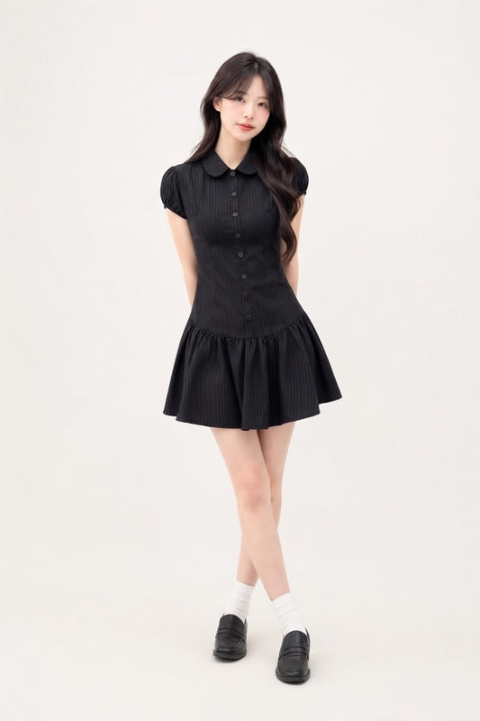 Petitne ブラックストライプAラインワンピ 1