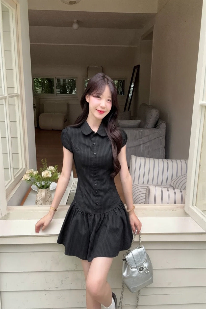 Petitne ブラックストライプAラインワンピ 8