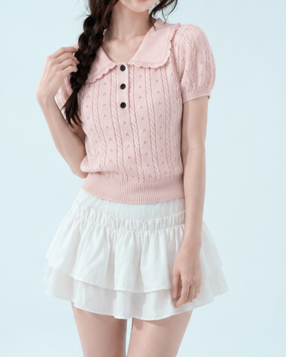 パフスリーブリブニット
