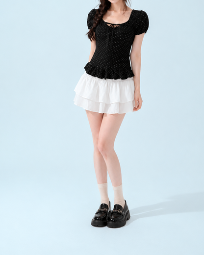 ドットリボンペプラムTシャツ