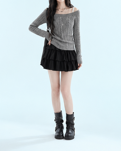 フェミニンケーブルオフショルニット
